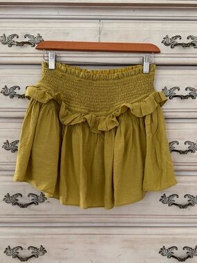 Vici Yellow Smocked Ruffle Skirt